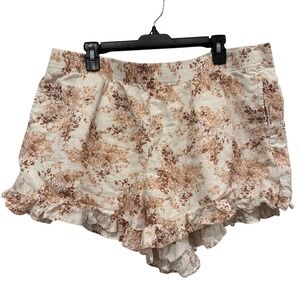 Abercrombie & Fitch Floral Linen Blend Ruffle Hem Shorts XL Pink Cream High Rise